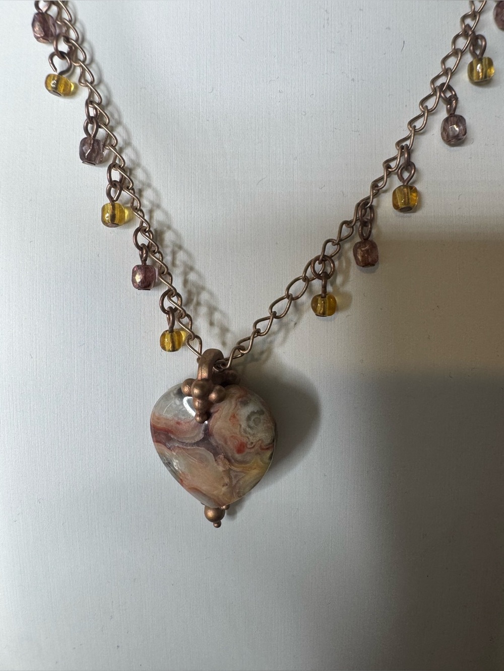 Whimsical Brown & Amber enamel Heart Pendant Necklace classy love romance - Picture 2 of 3